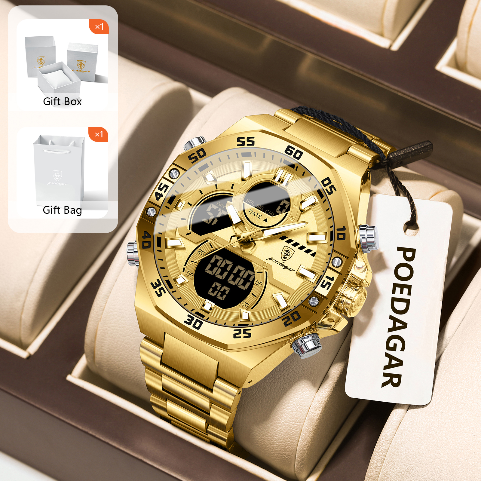 Accessories With Watch - POEDAGAR Sport Men Watch LED Waterproof